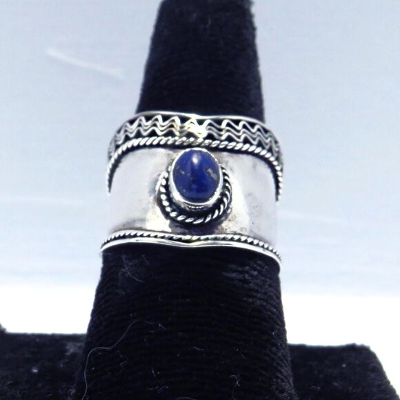 Vintage Sterling Silver Ring Women Sz 8.5 w/ Lapis Lazuli Stone Cocktail Jewelry - Picture 2 of 8